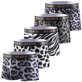 Férfi boxeralsó 5 darabos készlet, Geometriai minta, Puha, lélegző Milk Silk anyag, Középső derék, 95–100% poliészter