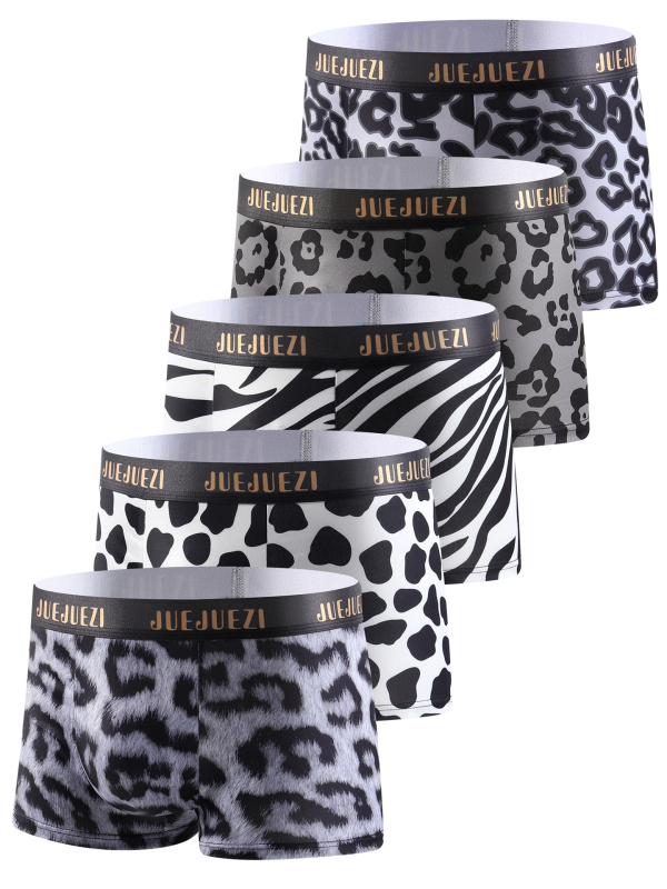 Férfi boxeralsó 5 darabos készlet, Geometriai minta, Puha, lélegző Milk Silk anyag, Középső derék, 95–100% poliészter