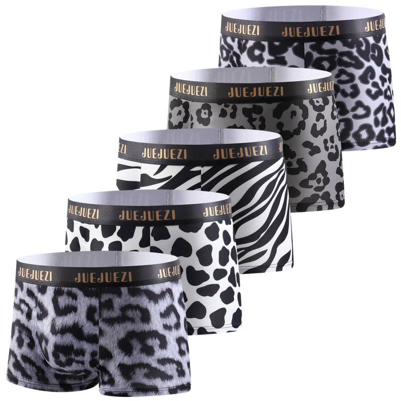 Férfi boxeralsó 5 darabos készlet, Geometriai minta, Puha, lélegző Milk Silk anyag, Középső derék, 95–100% poliészter