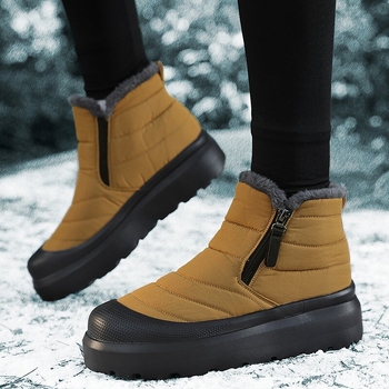 Sieviešu ziemas zābaki sniegam ar mākslīgu kažokādu iekšpusē, vidējā garuma līdz stilbam, gumijas zole, sānu rāvējslēdzējs, ikdienas stils