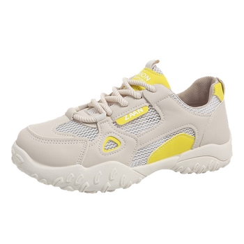 Γυναικείες αθλητικές σε κορεατικό στιλ με διχτυωτή διαπνοή, κορδόνια, PU άνω μέρος με ακμές από πατενταρισμένο δέρμα, επένδυση από δίχτυ, σόλα από καουτσούκ