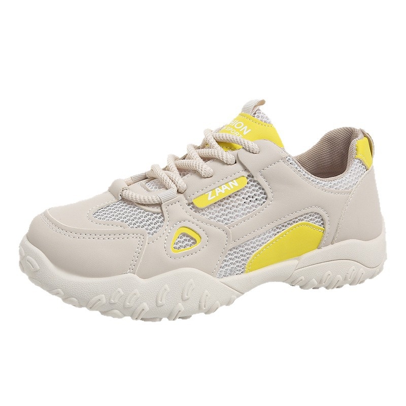 Sieviešu korejiešu stila tīkla elpojošas sporta kurpes ar šņorēm, PU augšdaļa ar lakotas ādas akcentiem, odere no sieta, gumijas zole