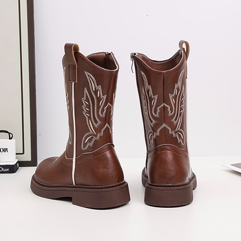 Παιδικά μποτάκια από δέρμα μικροϊνών με κέντημα, ψηλό ύψος, μοτίβο ζωγραφισμένο στο χέρι, PU πάτος, σόλα καουτσούκ