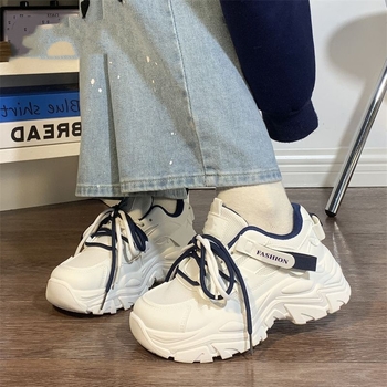 Γυναικεία αθλητικά παπούτσια με παχιά σόλα, διαπνέον πλέγμα, PU επάνω, καουτσούκ σόλα, χαμηλός σχεδιασμός, κορδόνια