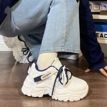 Γυναικεία αθλητικά παπούτσια με παχιά σόλα, διαπνέον πλέγμα, PU επάνω, καουτσούκ σόλα, χαμηλός σχεδιασμός, κορδόνια