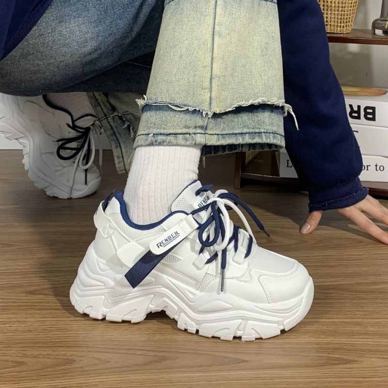 Sieviešu kurpes ar biezu zoli, elpojoša tīkla augšdaļa, PU augšdaļa, gumijas zole, zemais siluets, šņorēšana