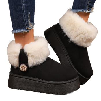 Sniega zābaki sievietēm ar bieza zole, PU augšdaļa, mākslīgās kažokādas odere, gumijas zole, zems augums