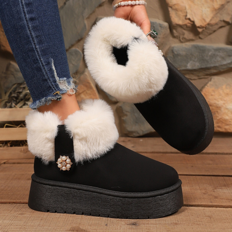 Sniega zābaki sievietēm ar bieza zole, PU augšdaļa, mākslīgās kažokādas odere, gumijas zole, zems augums