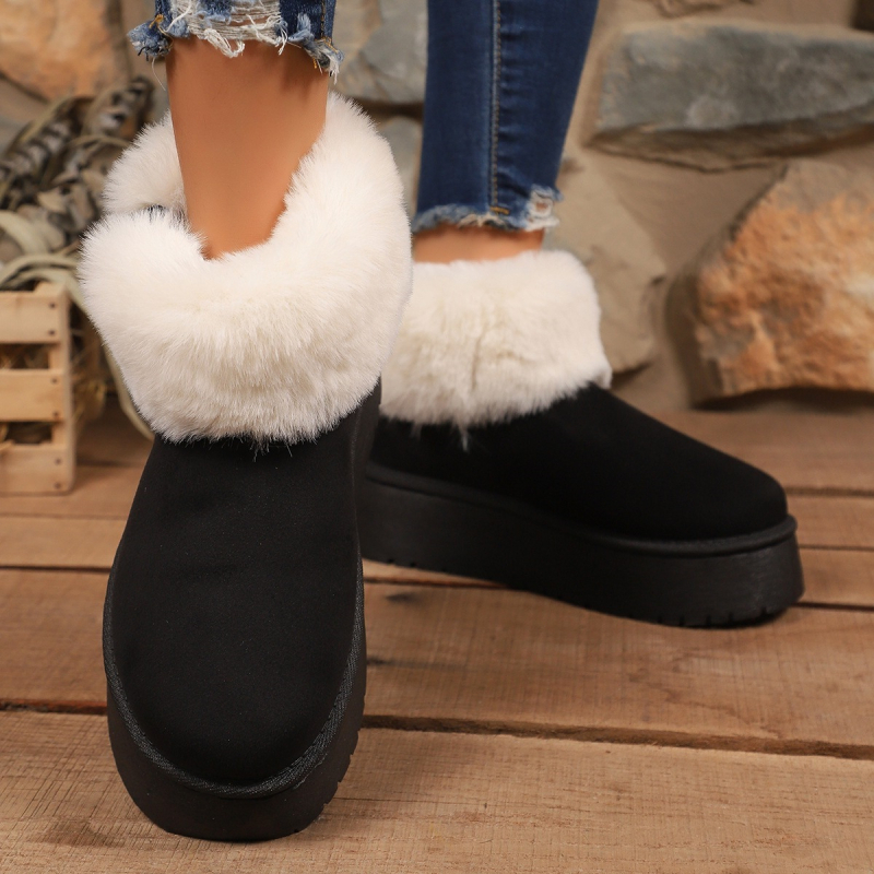 Sniega zābaki sievietēm ar bieza zole, PU augšdaļa, mākslīgās kažokādas odere, gumijas zole, zems augums