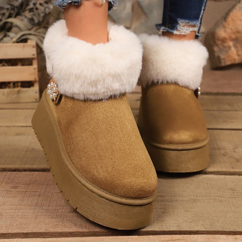 Sniega zābaki sievietēm ar bieza zole, PU augšdaļa, mākslīgās kažokādas odere, gumijas zole, zems augums