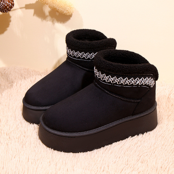 Sniega zābaki sievietēm ar biezu zoli, bez šņorēm, augšdaļa no nubuka suede, gumijas zole, iekšpuse no mākslīgās kažokādas, ziemas ikdienas stilā