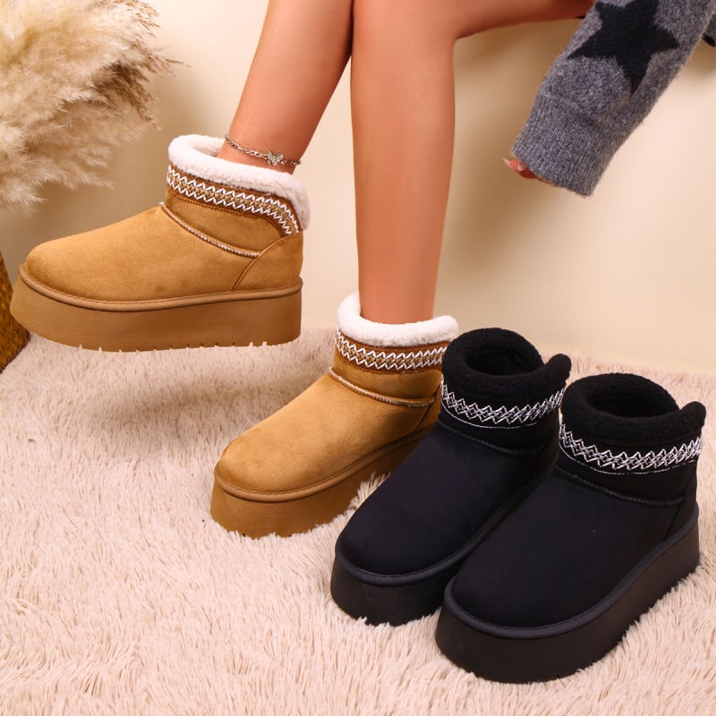 Sniega zābaki sievietēm ar biezu zoli, bez šņorēm, augšdaļa no nubuka suede, gumijas zole, iekšpuse no mākslīgās kažokādas, ziemas ikdienas stilā