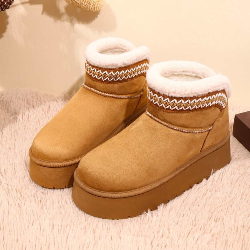 Sniega zābaki sievietēm ar biezu zoli, bez šņorēm, augšdaļa no nubuka suede, gumijas zole, iekšpuse no mākslīgās kažokādas, ziemas ikdienas stilā