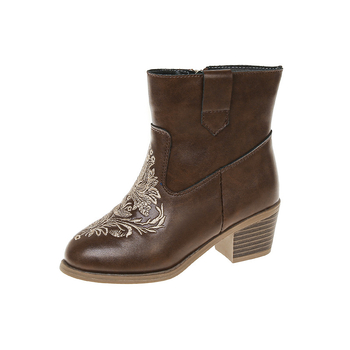 Детски момичешки мартин ботуши с нисък връх, ръчно рисувани, ултра-фибър кожа, гумена подметка, страничен цип