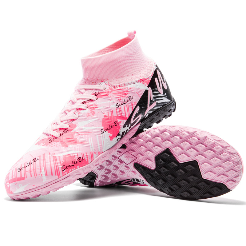 Bērnu futbola kurpes zālienam ar spīkām – augsta augšdaļa, tīklveida augšdaļa, pretslīdējoša gumijas zole