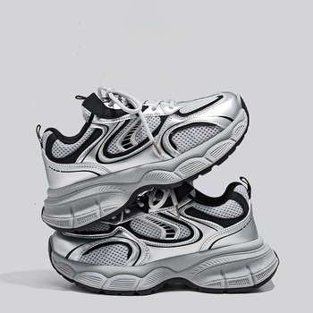 Moteriški Dad sneakers, Korėjietiško stiliaus, viršus iš mikropluošto odos, apvalus nosis, vidutinio aukščio kulnas 3–5 cm, raištelių užsegimas