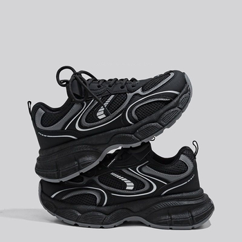 Γυναικείοι Dad Sneakers, κορεατικού στυλ, επάνω μέρος από μικροϊνών δέρμα, στρογγυλή μύτη, μεσαίου ύψους τακούνι 3–5 εκ, κορδόνια κλεισίματος