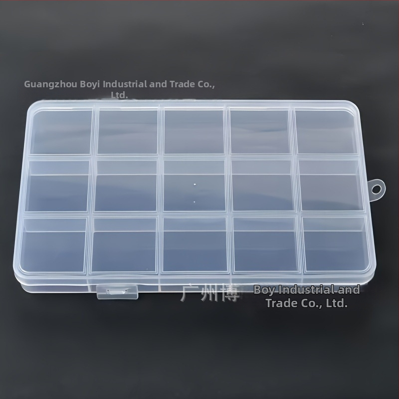 Stolová úložná krabička s 15 priehradkami, priehľadný plast, s krytom a úchytkou, objem 1 l