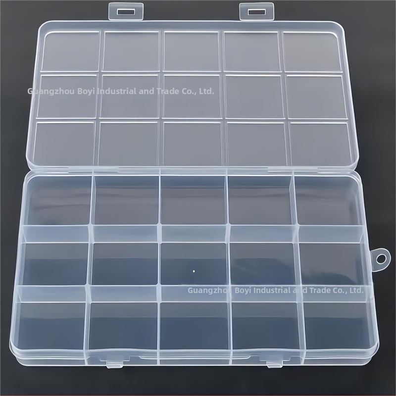 Stolová úložná krabička s 15 priehradkami, priehľadný plast, s krytom a úchytkou, objem 1 l