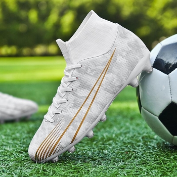 Παπούτσια ποδοσφαίρου με Ψηλό Κολάρο - Επάνω από Τεχνητό PU, Εσωτερικό από Αναπνεύσιμο Δίκτυωμα, Μακριά και Κοντά Καρφιά, Σόλα από Καουτσούκ
