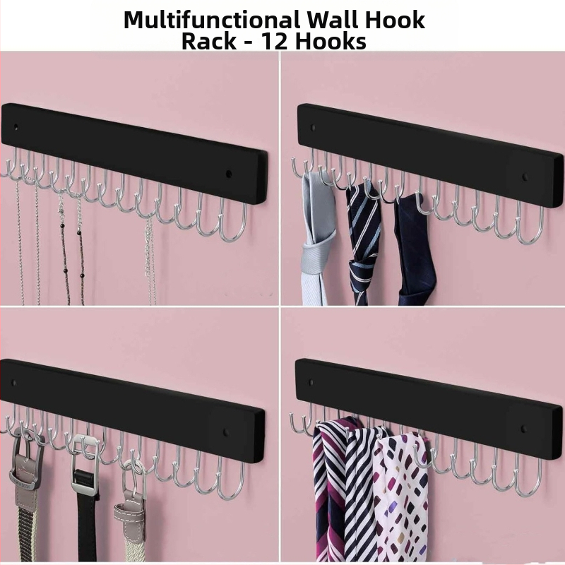 Nástenný vešiak s 14 háčikmi, drevený, moderný minimalistický štýl, nosnosť 3–5 kg