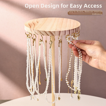 Δίσκος προβολής κολιών από μασίφ ξύλο, κυκλικός οργανρωτής κοσμημάτων για κολιέ, βραχιόλια και αξεσουάρ