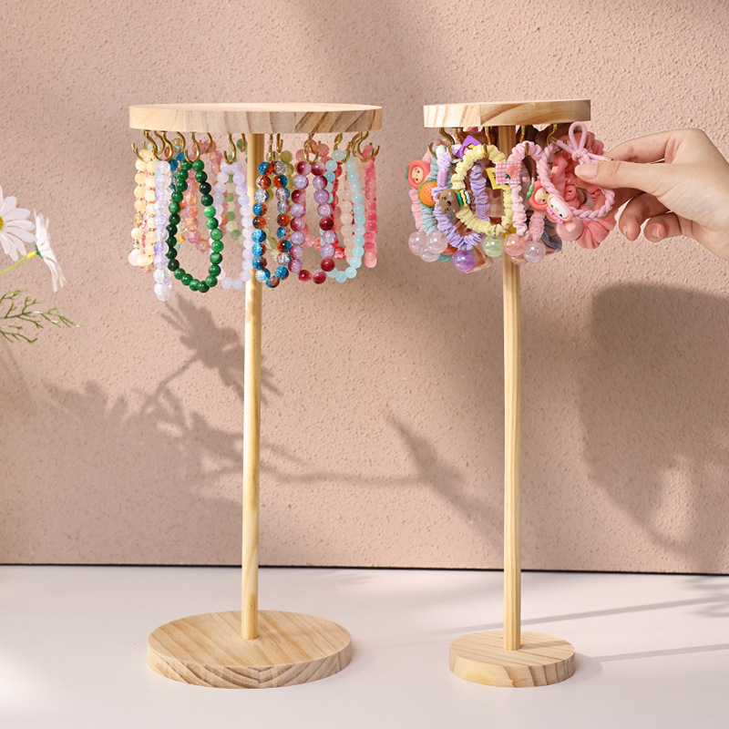 Δίσκος προβολής κολιών από μασίφ ξύλο, κυκλικός οργανρωτής κοσμημάτων για κολιέ, βραχιόλια και αξεσουάρ