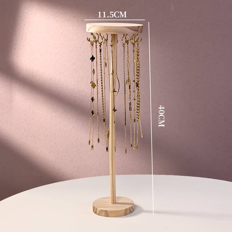 Δίσκος προβολής κολιών από μασίφ ξύλο, κυκλικός οργανρωτής κοσμημάτων για κολιέ, βραχιόλια και αξεσουάρ