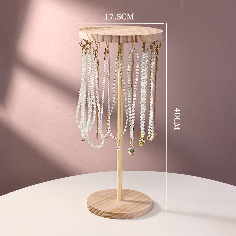 Δίσκος προβολής κολιών από μασίφ ξύλο, κυκλικός οργανρωτής κοσμημάτων για κολιέ, βραχιόλια και αξεσουάρ