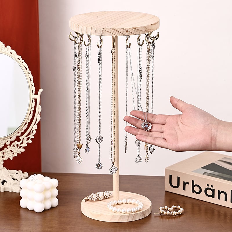 Ξύλινο κυκλικό ράφι κοσμημάτων, ένα επίπεδο, συγκολλημένη κατασκευή