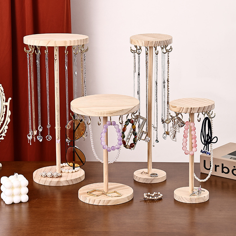 Ξύλινο κυκλικό ράφι κοσμημάτων, ένα επίπεδο, συγκολλημένη κατασκευή