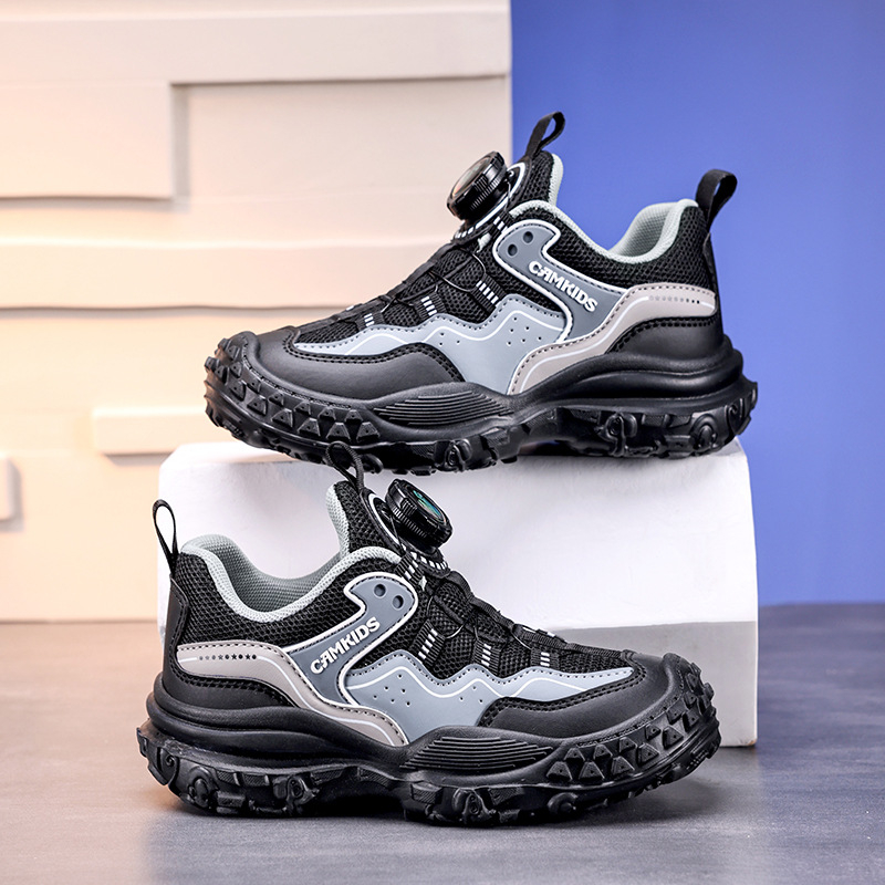 CAMKIDS zēnu sporta apavi, augšpuse no mākslīgās ādas un auduma, Velcro aizdare, elpojoši, viegli, EVA zole