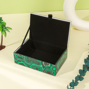 Κουτί συσκευασίας κοσμημάτων με γυάλινη επιφάνεια καθρέφτη και μοτίβο peacock stone, μικρό κουτί αποθήκευσης αξεσουάρ, κωδικός 001BH3030625