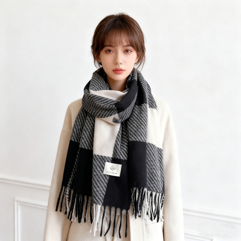 Sieviešu šalle no mākslīgā kašmīra, warp adījums, divpusēja nēsāšana, etno-retro stils