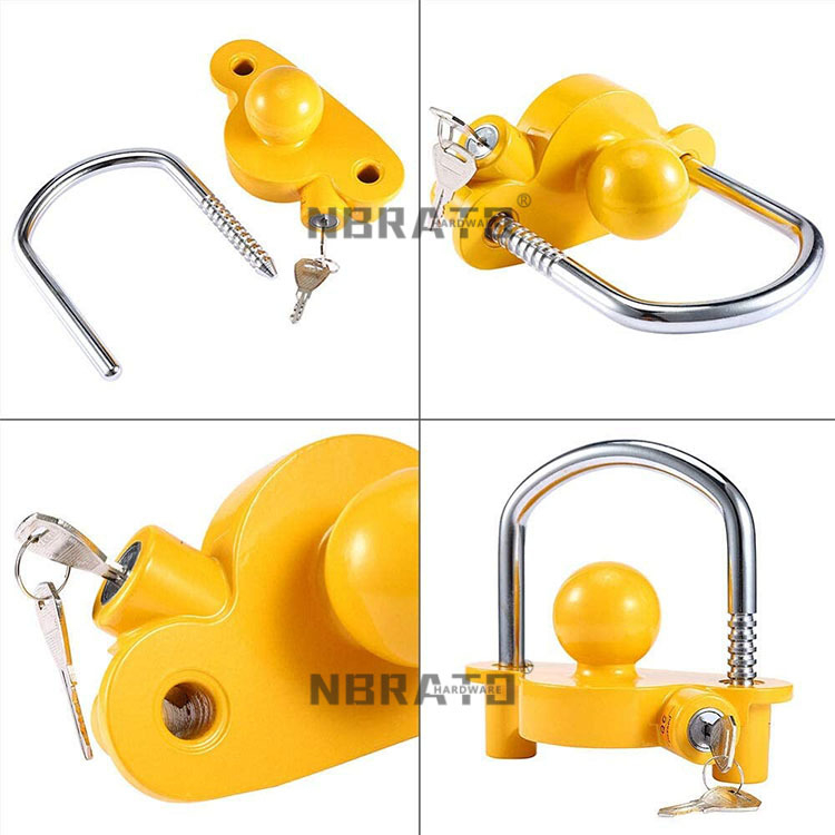 Κλειδαριά U-σχήματος για ρυμουλκούμενα και τροχόσπιτα — NBRATO, κράμα αλουμινίου και σίδηρος, 830 g, κύλινδρος με επίπεδο άνοιγμα, βαμμένη επιφάνεια, διαθεσιμότητα προσαρμογής επεξεργασίας