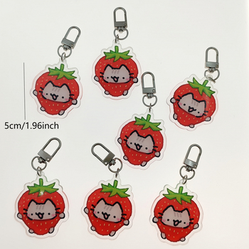 Eper tematikájú cicás kulcstartó, akril, cartoon stílus, termékkód jd601099959431520