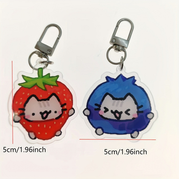 Eper tematikájú cicás kulcstartó, akril, cartoon stílus, termékkód jd601099959431520