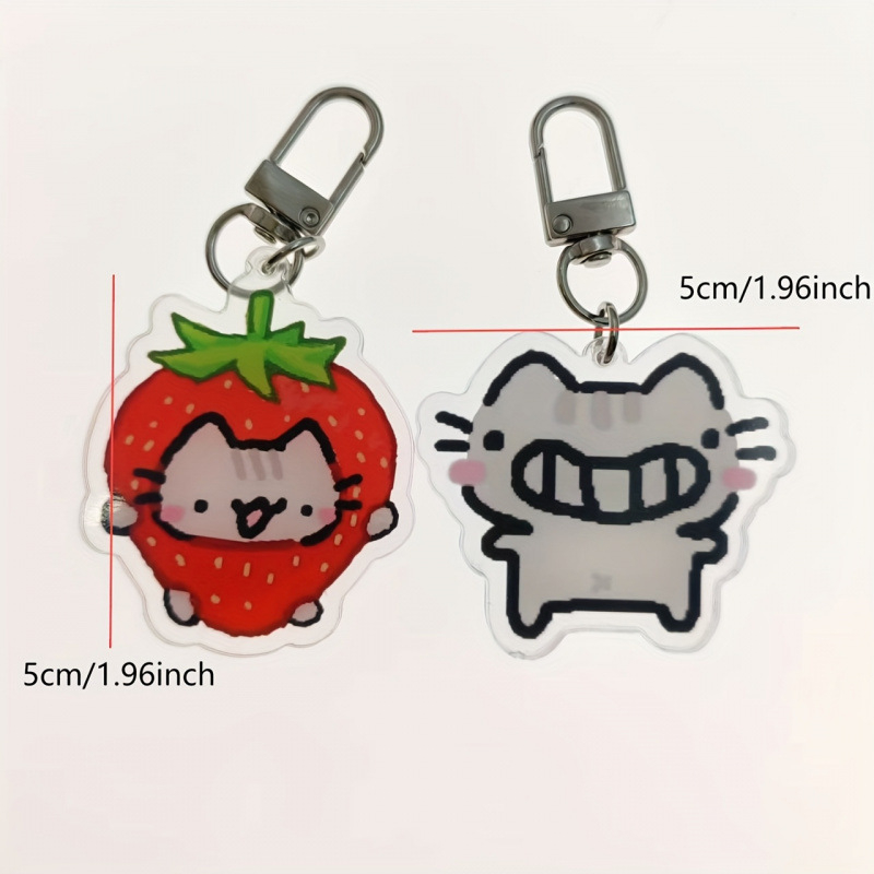 Eper tematikájú cicás kulcstartó, akril, cartoon stílus, termékkód jd601099959431520