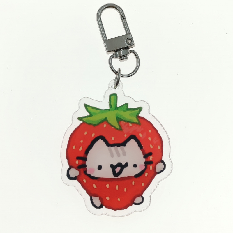 Eper tematikájú cicás kulcstartó, akril, cartoon stílus, termékkód jd601099959431520