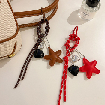 Κλειδοθήκη Miss Peach με καρδιά και αστέρι με πέντε άκρα, κορεατικό στυλ, τεχνητό δέρμα/ακρυλικό, πρωτότυπος σχεδιασμός