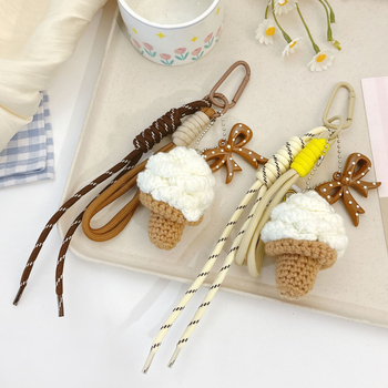 Κρεμαστό διακοσμητικό για τσάντες με σχέδιο παγωτό, από μαλλί, ημι-χειροποίητο, αξεσουάρ αποσκευών, καλοκαίρι 2025