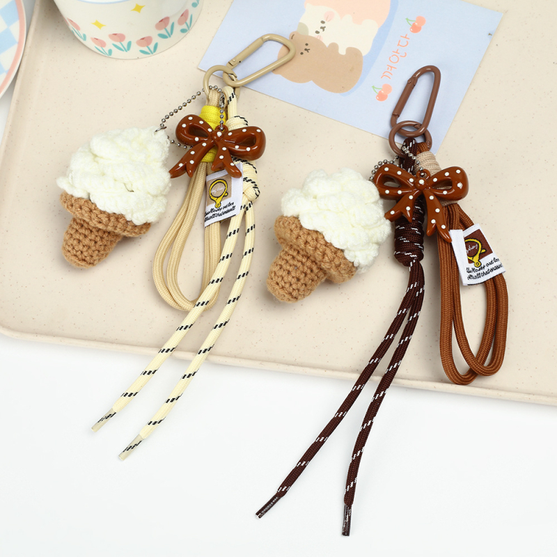 Κρεμαστό διακοσμητικό για τσάντες με σχέδιο παγωτό, από μαλλί, ημι-χειροποίητο, αξεσουάρ αποσκευών, καλοκαίρι 2025