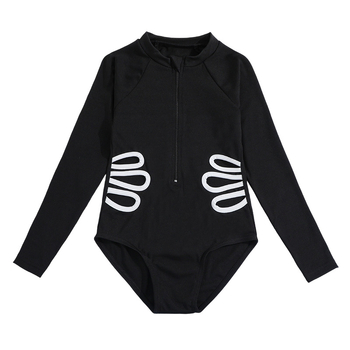 Παιδικό μαγιό ενός κομματιού για κορίτσια, με μακριά μανίκια και φερμουάρ, πλεκτό ύφασμα, 95% πολυεστέρας, 5% σπαντεξ, επένδυση πολυεστέρα.