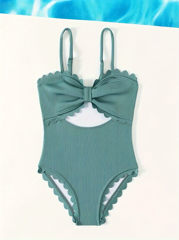 Κοριτσίστικο ολόσωμο μαγιό με δαντελένιες λεπτομέρειες σε λουλούδι, τιράντες με διάτρητα σχέδια, επένδυση στήθους, υψηλή μέση, πολυεστέρρας