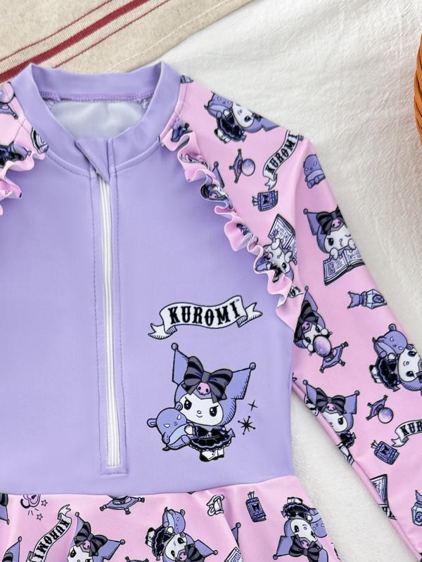 Meitenēm viengabala peldkostīms - karikatūras raksts, poliestera audums, oderes no poliestera ar spandexu; piemērots peldēšanai, vecums 4-12 gadi