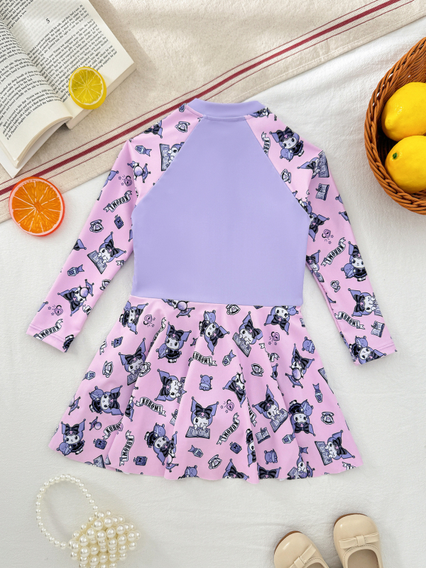 Meitenēm viengabala peldkostīms - karikatūras raksts, poliestera audums, oderes no poliestera ar spandexu; piemērots peldēšanai, vecums 4-12 gadi