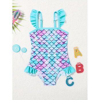 Παιδικό ολόσωμο μαγιό με φλοράλ εκτύπωση, γρήγορο στέγνωμα, στενή γραμμή, ύφασμα Milk Protein Fiber (51-70%)