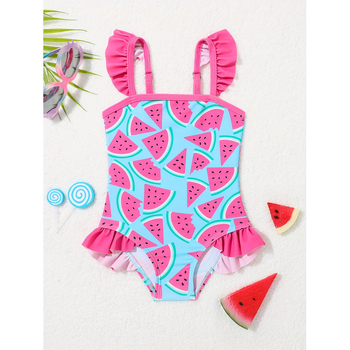 Παιδικό ολόσωμο μαγιό με φλοράλ εκτύπωση, γρήγορο στέγνωμα, στενή γραμμή, ύφασμα Milk Protein Fiber (51-70%)