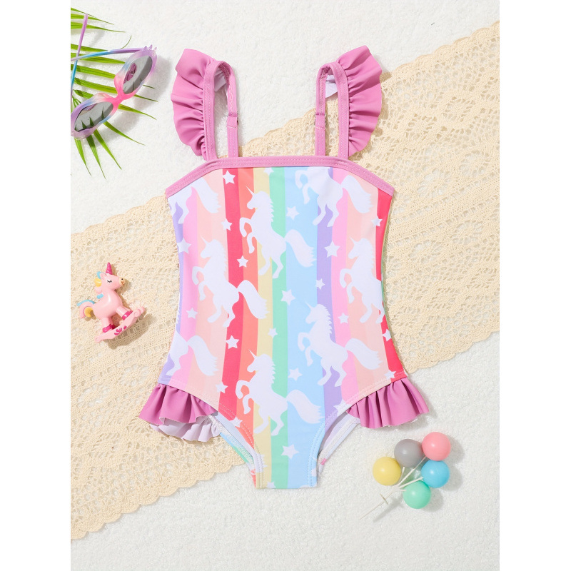 Bērnu viengabala peldkostīms ar ziedu rakstu, ātri žūst, slaids piegriezums, audums Milk Protein Fiber (51-70%)