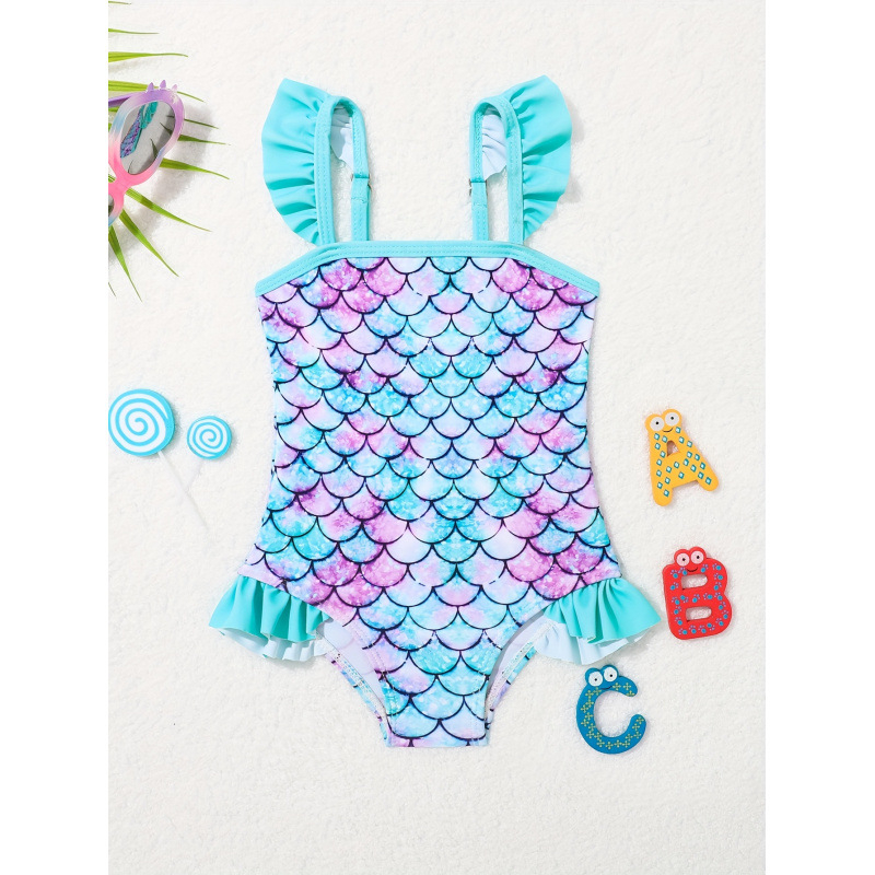 Bērnu viengabala peldkostīms ar ziedu rakstu, ātri žūst, slaids piegriezums, audums Milk Protein Fiber (51-70%)